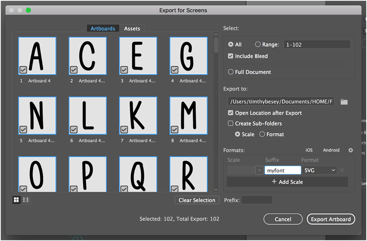 Export Artboards in Illustrator – Design a Typeface